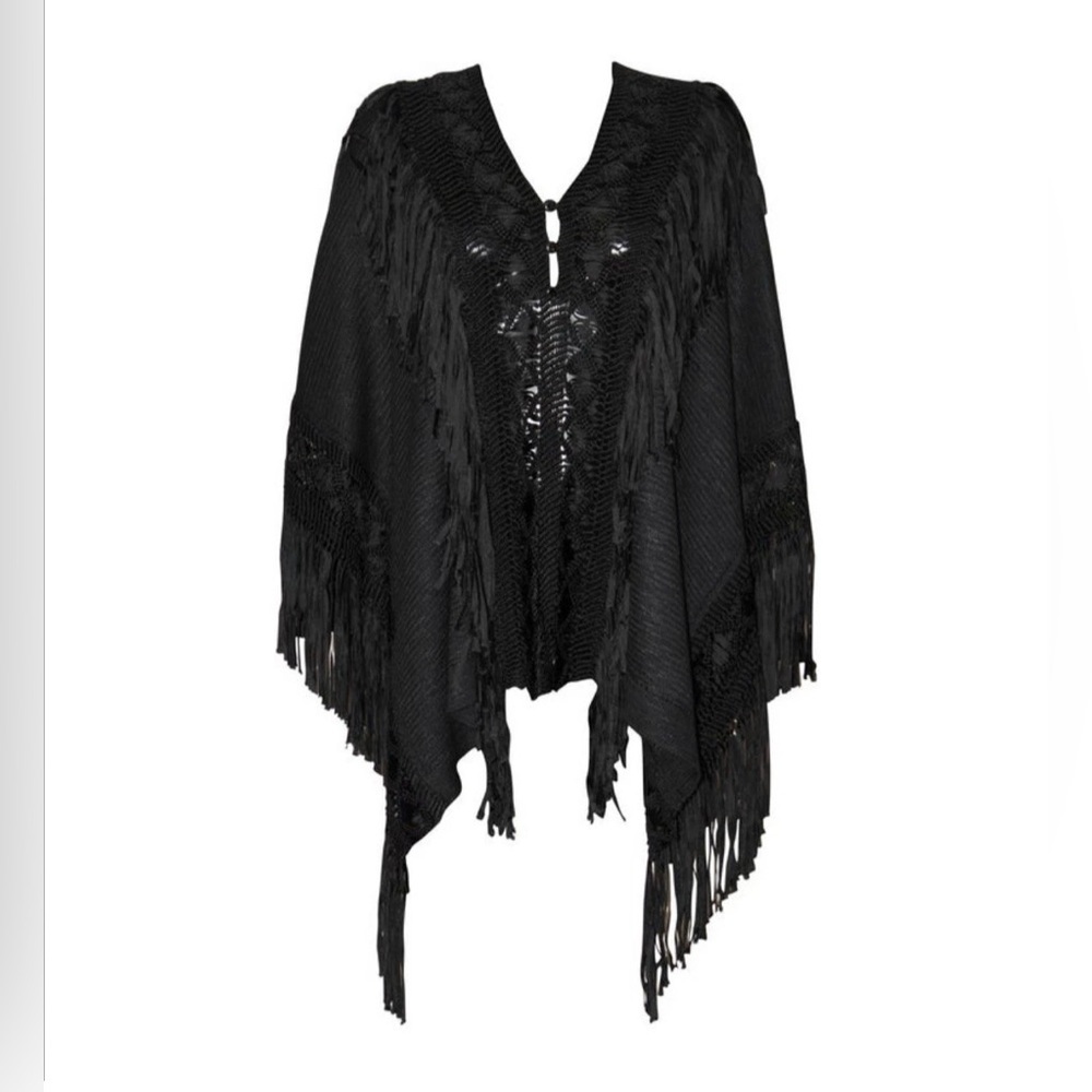 Ralph Lauren Collection Black Silk Fringe Poncho Runway Southwestern Crochet NWT - Picture 4 of 6